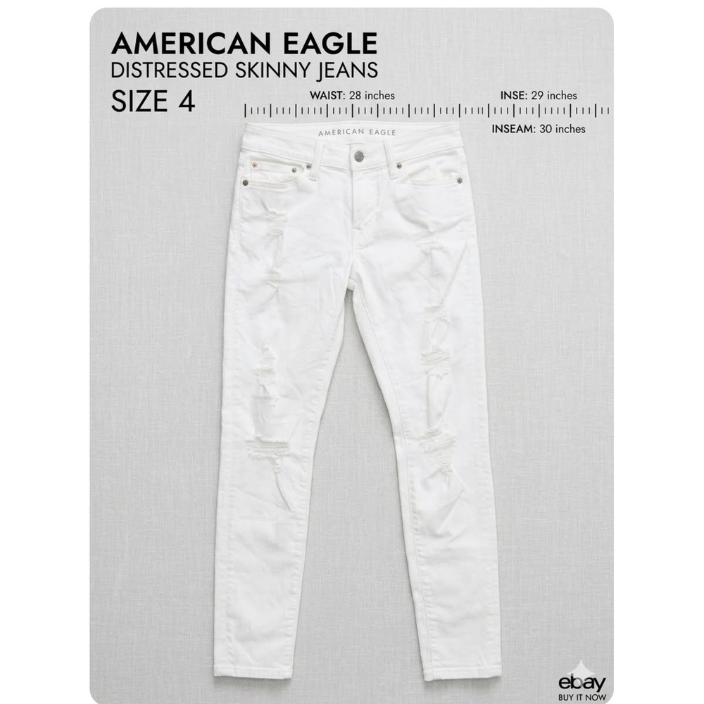 AE Ne(x)t Level Airflex White Grunge Distressed Skinny Jeans Size 4 30x34